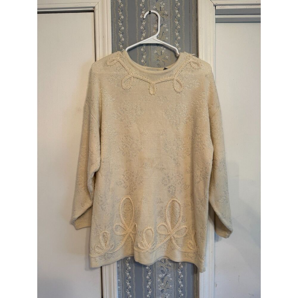 Vintage Cream Knit Pullover, Medium